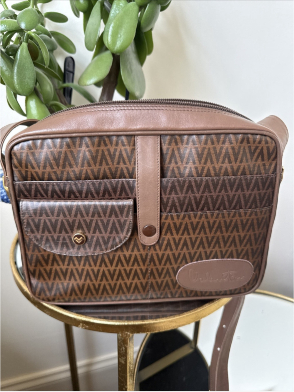 Valentino Brown Leather Shoulder Bag Large Vintage Italy